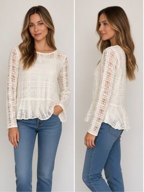 Neiman Marcus Ivory Open-Weave Textured Pullover Sweater – Women’s L